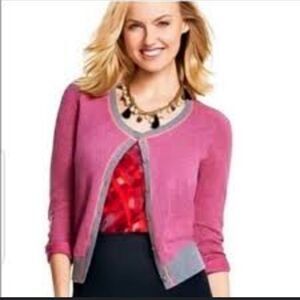 CABI Meg Cardigan Sweater Style 3013 Size Large Long Sleeve Geometric Pink Gray